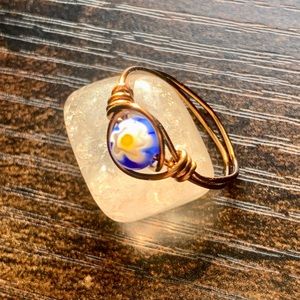Handcrafted Daisy Millefiori Wire Ring (Size 6)